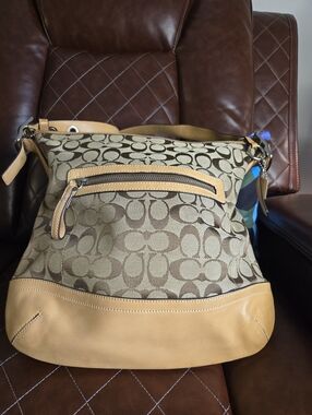 Coach Signature Canvas Shoulder/Cross Body Bag in Brown and Tan
